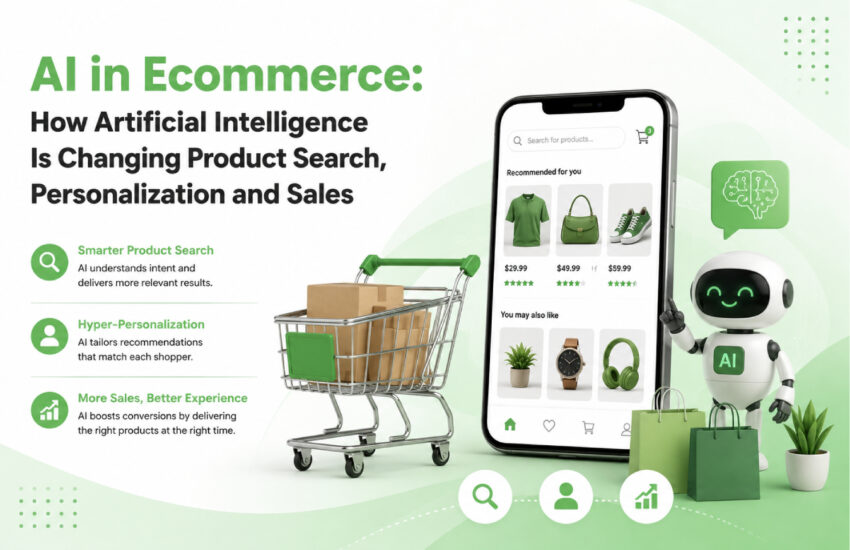 AI in ecommerce transforming product search, personalization, recommendations and online sales.