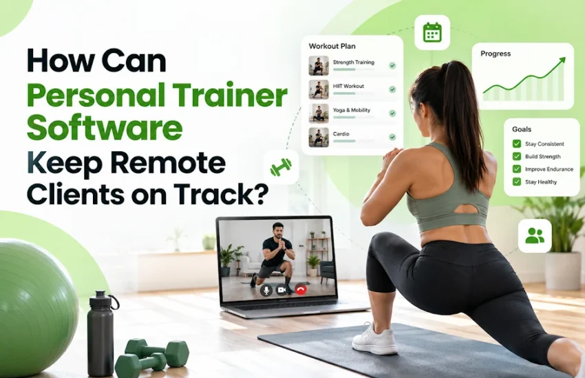 Personal trainer software dashboard showing remote client workout tracking, progress monitoring, and fitness coaching management.